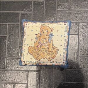 Vintage Teddy Bear Tapestry Pillow “Friends Come in All Sizes” Cottage Core